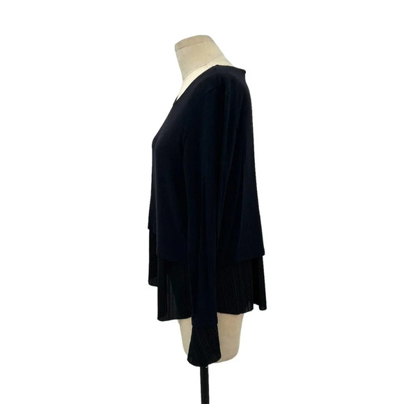 Generation Love Knit Pleated Hem Layered Long Sleeve Sweater Top Black Medium - Picture 4 of 9